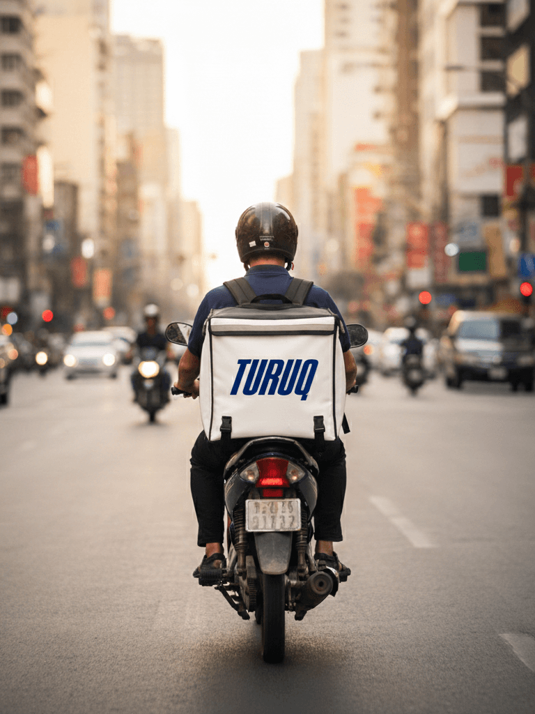 Driver placing a parcel in his Turuq-branded van.